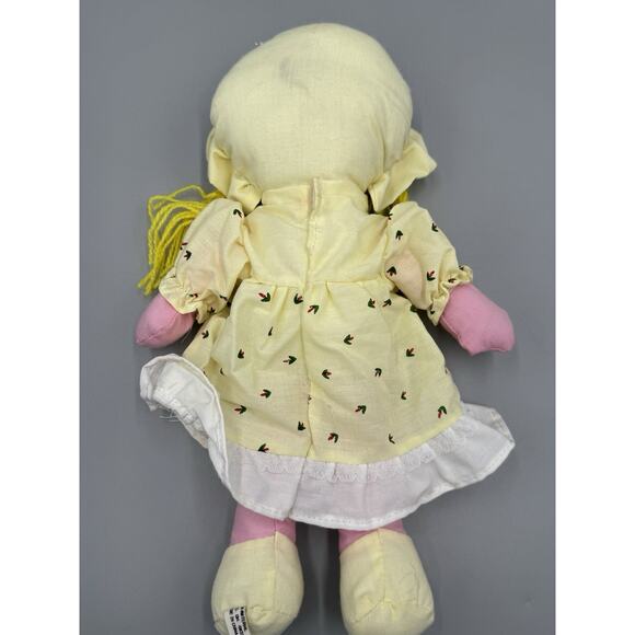Yellow Haired Rag Cloth Doll In Dress & Bonnet Tomato On Dress 12” READ DETAILS - Picture 6 of 8